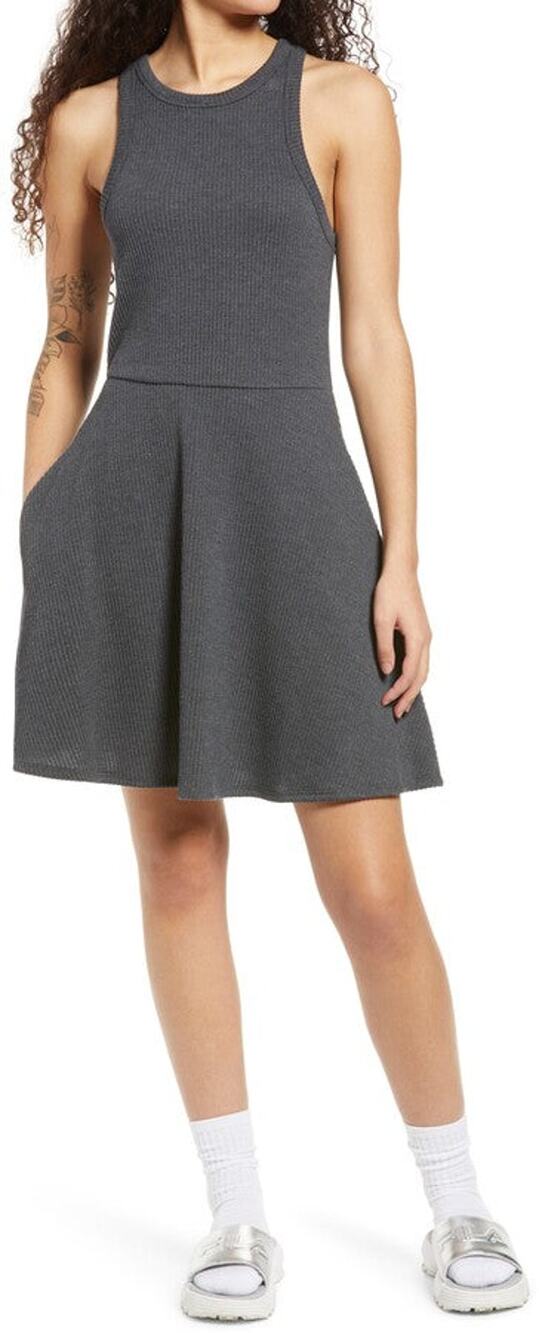 BP. Nordstrom Ribbed Skater Dress High Neck Charcoal Gray